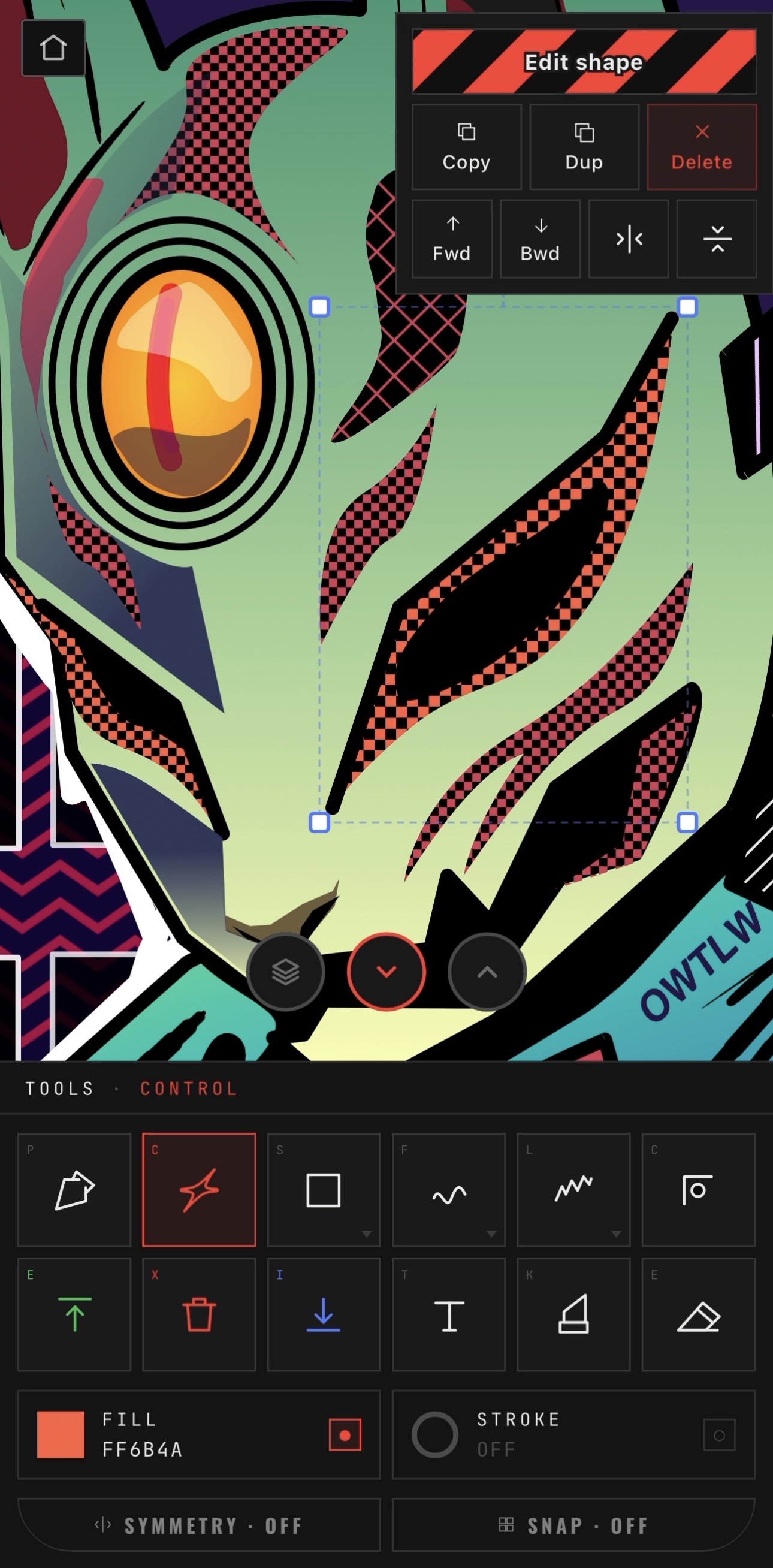 Vectora — illustration being edited on iPhone