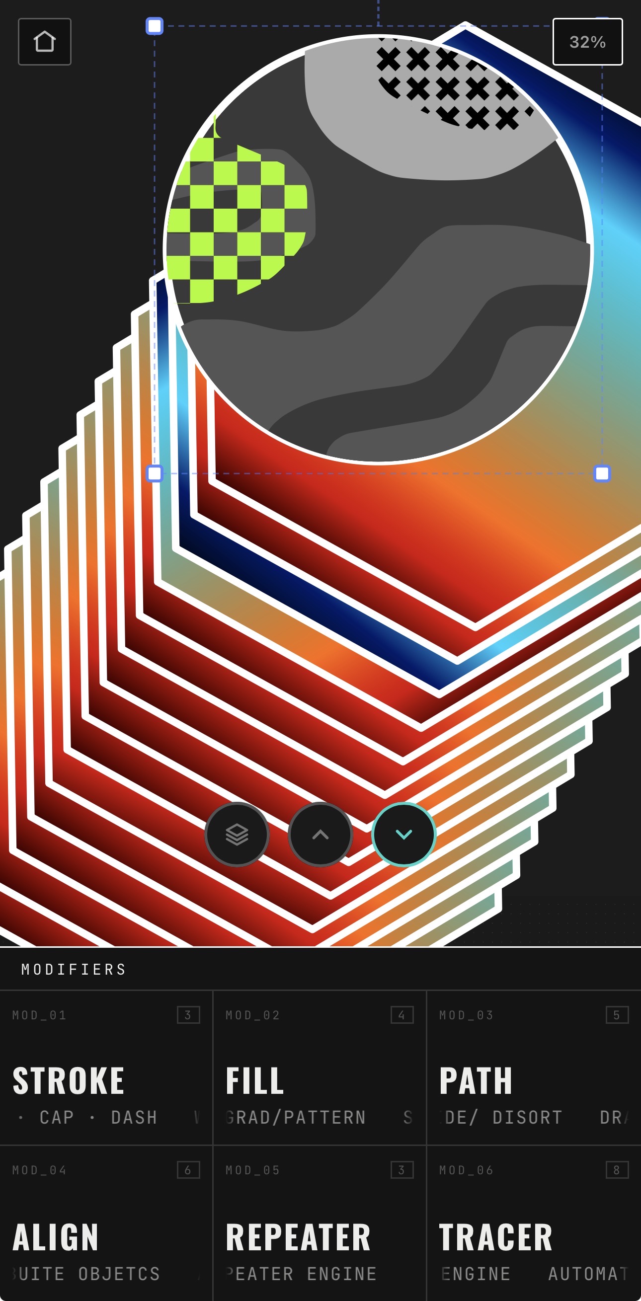 Vectora — repeater modifiers on iPhone
