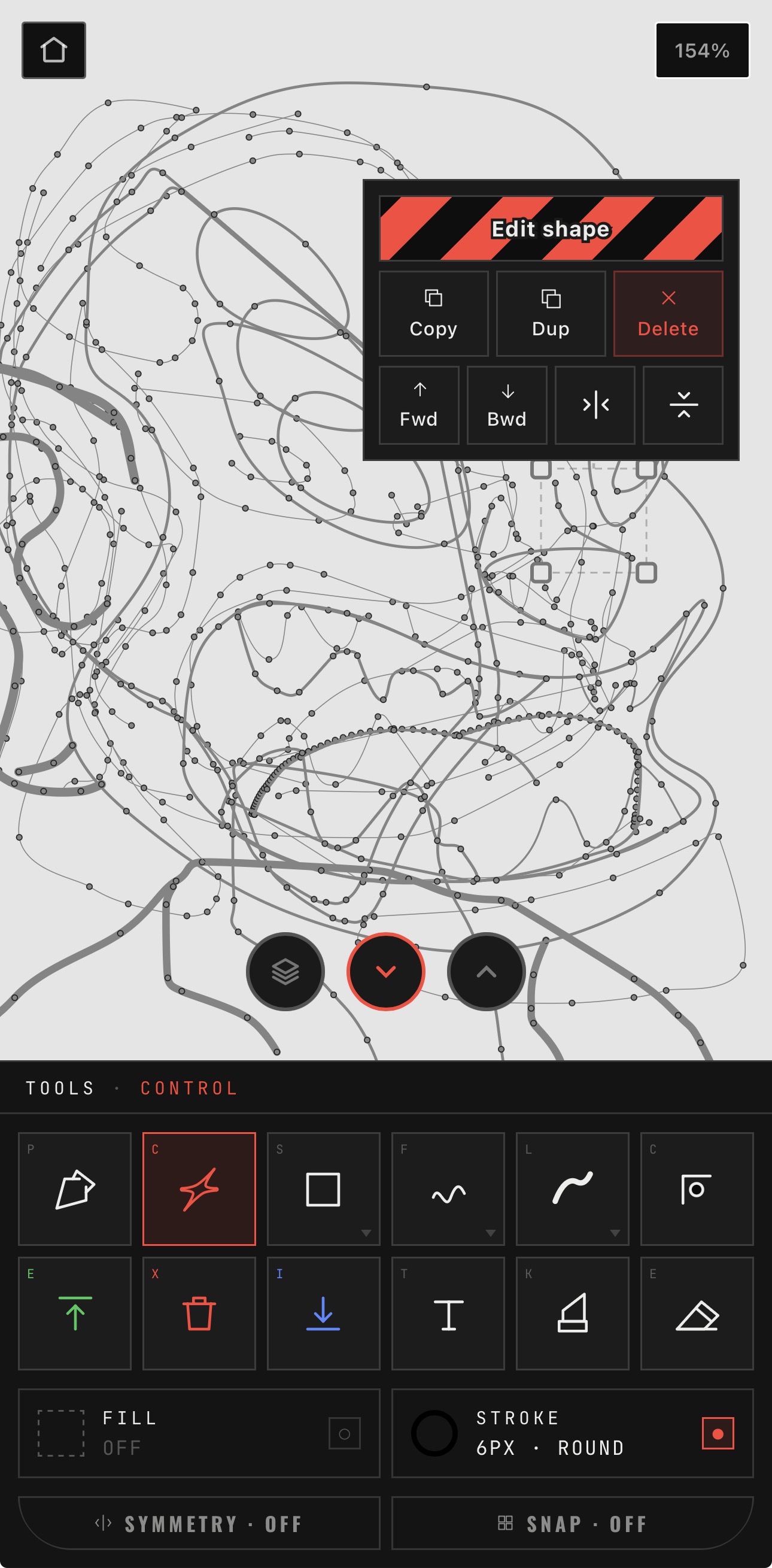 Vectora — wireframe path view on iPhone